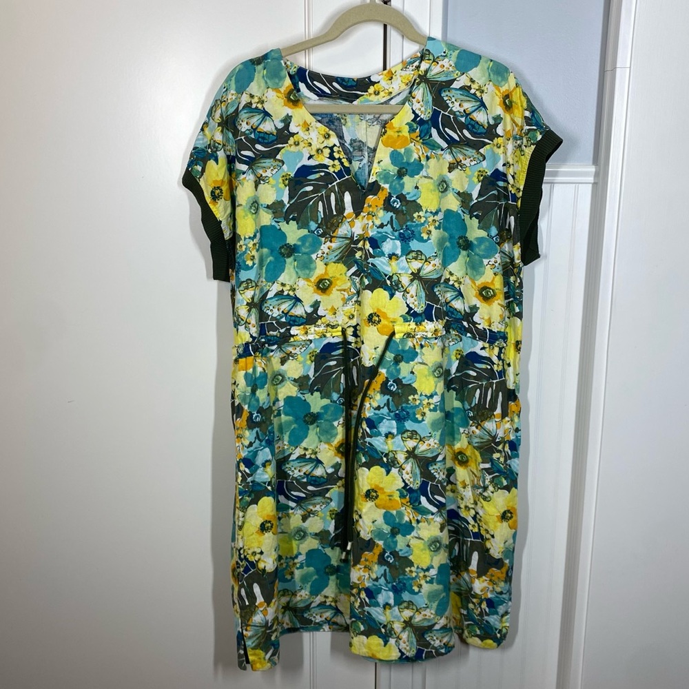 Laura Torelli‎ Linen Viscose Blend Butterly Tie Waist Dress Lagenlook Size XL